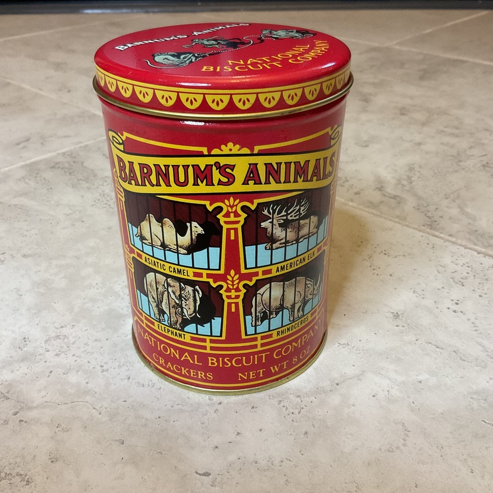 Vintage 1979 Barnum's Animals Crackers Tin Replica 1914 Design Nabisco Red